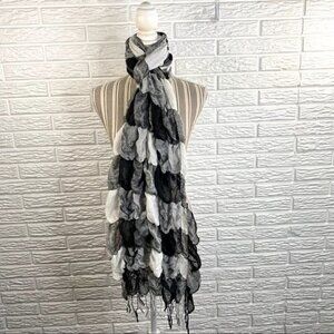 Long Gingham Puckered Scarf Black White Grey